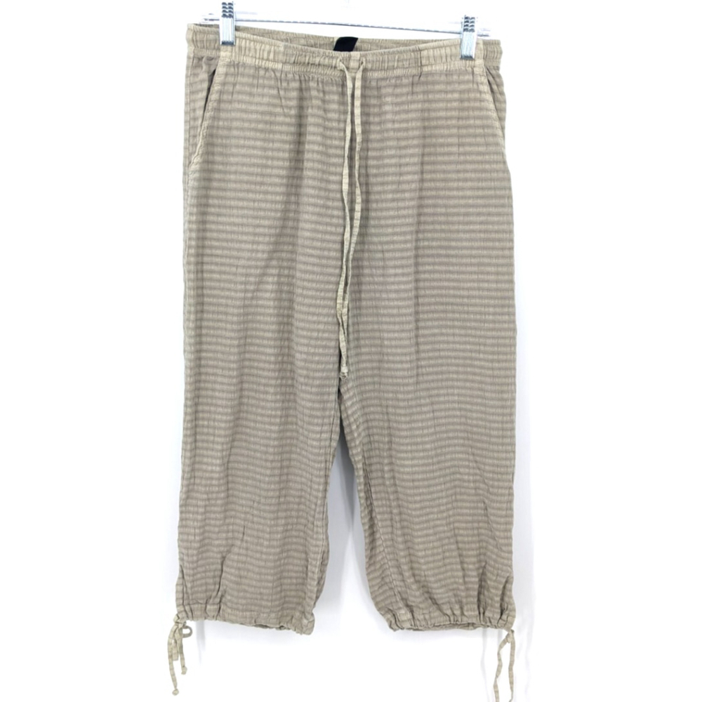 Focus Casual Life Capris Womens Small Green Cropped Pants Lagenlook Cotton Gauzy